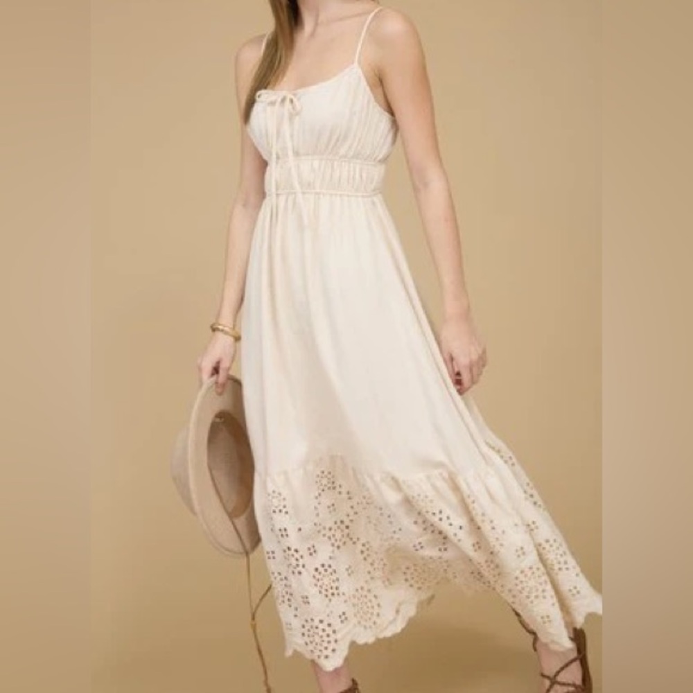 NWOT By The River Eyelet Scallop Hem Front Self Tie Midi Dress Size L